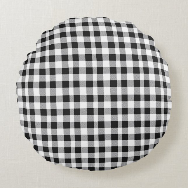 Black and White Plaid  Round Pillow (Front)