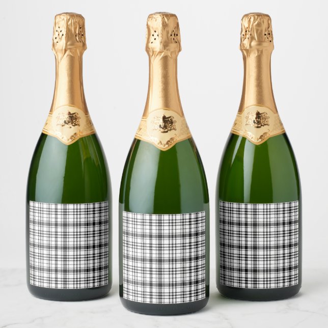  Black and White Plaid  Sparkling Wine Label (Bottles)