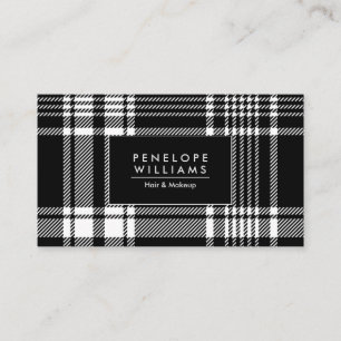 Black and White Plaid Tartan Business Card