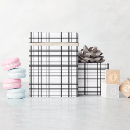 Black and White Plaid Tartan Wrapping Paper