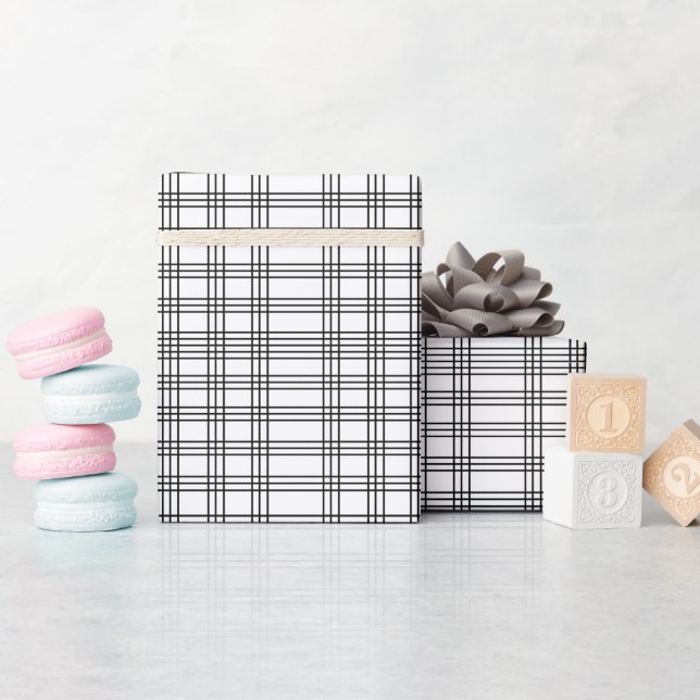 Black and White Plaid Tartan Wrapping Paper (Baby Shower)