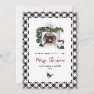 Black and White Plaid Warm Wishes Christmas Cards