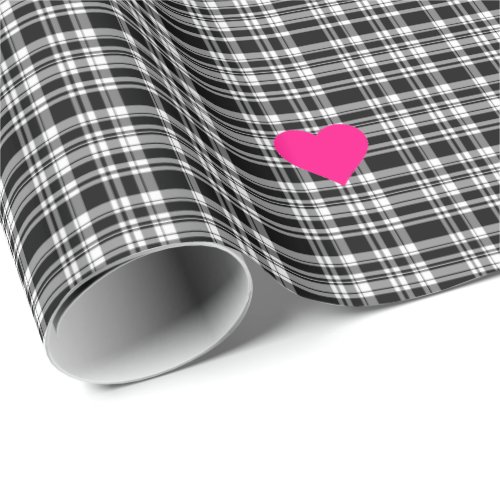 Black and White plaid with Hearts Wrapping Paper