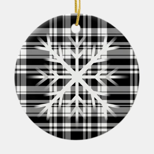 Black and White Plaid with snow flake detail Ceramic Ornament