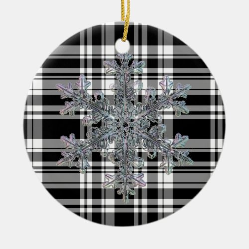 Black and White Plaid with snow flake detail Ceramic Ornament