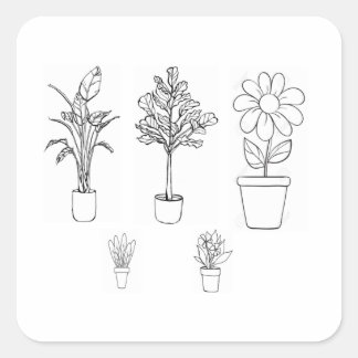 Black And White Plant Artwork Square Sticker