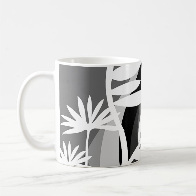 Black and White Plant Design Coffee Mug (Left)