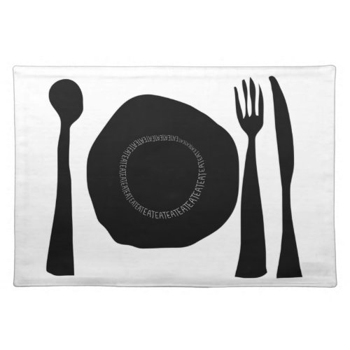 Black and White Plate and Utensils Cloth Placemat