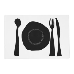 Black and White Plate and Utensils Placemat