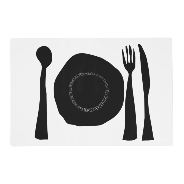 Black and White Plate and Utensils Placemat (Front)