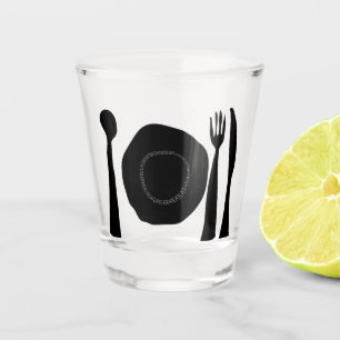 Black and White Plate and Utensils Shot Glass
