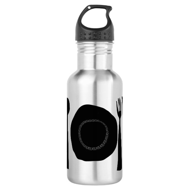 Black and White Plate and Utensils Stainless Steel Water Bottle (Front)