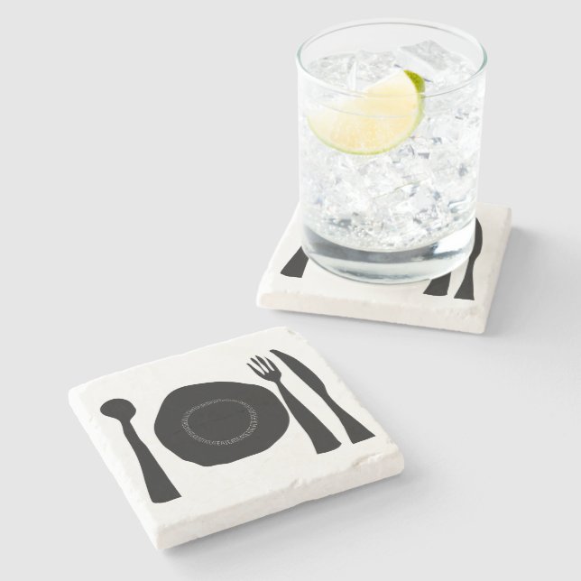 Black and White Plate and Utensils Stone Coaster (Side)