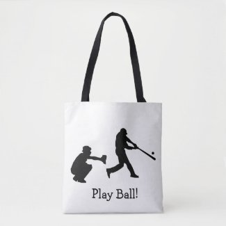 Black and White Play Ball Baseball Sports Tote Bag