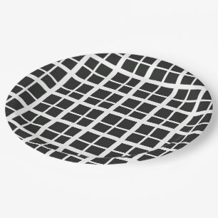 Black And White Playful Fall Plaid Halloween Paper Plates