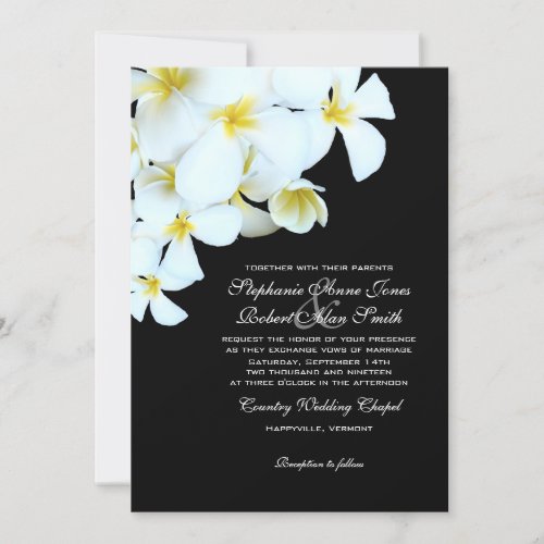 Black and White Plumeria Beach Wedding Invitations