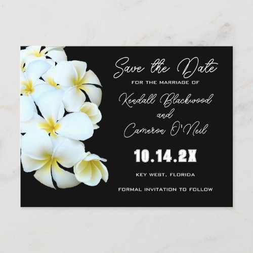 Black and White Plumeria Save the Date Postcards