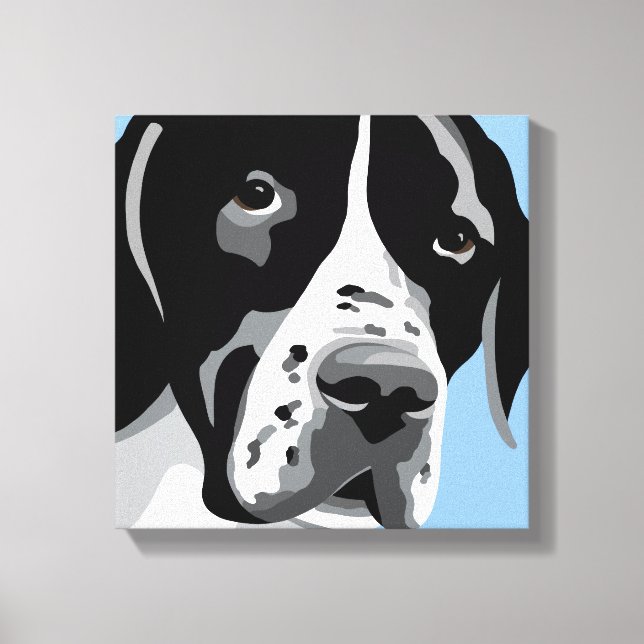 Black and White Pointer Dog Portrait Canvas Print (Front)