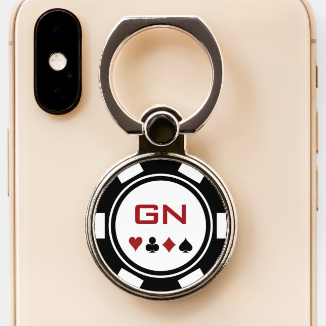 Black and White Poker Chip Casino Phone Ring Stand (Close Up)