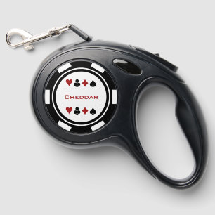 Black and White Poker Chip Casino Retractable Pet Leash