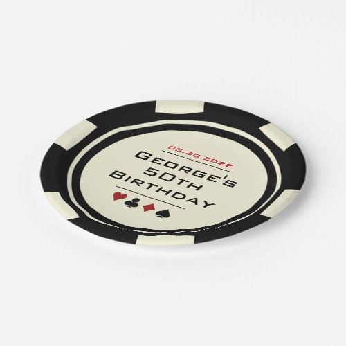 Black and White Poker Chip Casino Theme Birthday Paper Plates