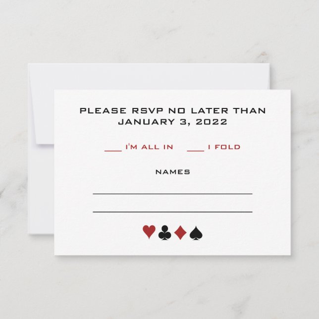 Black And White Poker Chip Casino Theme Wedding RSVP Card (Back)