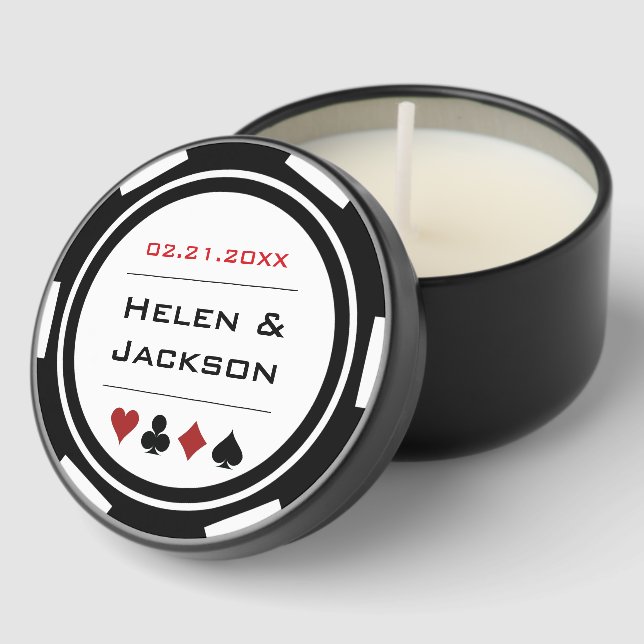 Black and White Poker Chip Casino Wedding Mini Candle Favors (Corner)