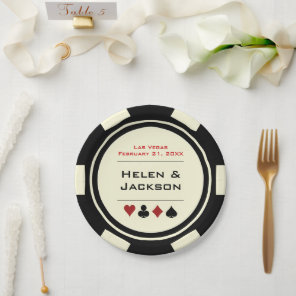 Black and White Poker Chip Las Vegas Wedding Paper Plates