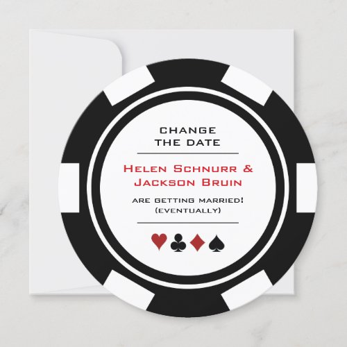 Black and White Poker Chip Wedding Change The Date