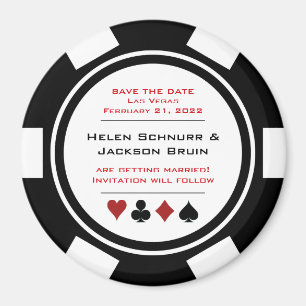 Black and White Poker Chip Wedding Save The Date Magnet