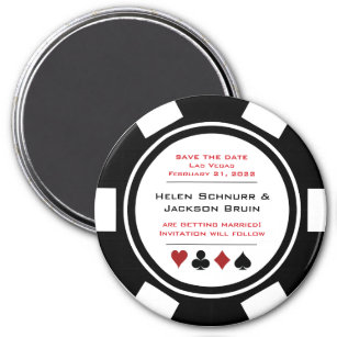 Black and White Poker Chip Wedding Save The Date Magnet