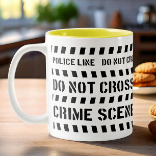 Black and white police crime scene themed Two-Tone coffee mug