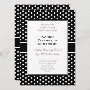 Black and White Polka Dot 40th Birthday Party Invitation