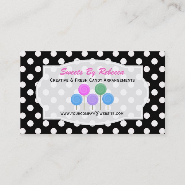 Black And White Polka-dot: Candy Business Card (Front)