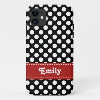 Black And White Polka Dot Iphone 11 Case by cutecases at Zazzle