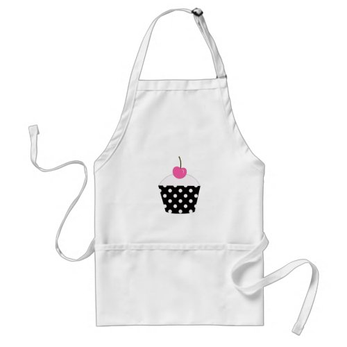 Black and White Polka Dot Cupcake With Pink Cherry Adult Apron