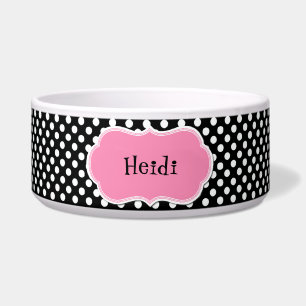 Black and White Polka Dot Custom Dog Bowl