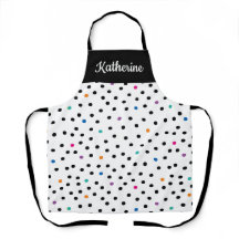 Black and White Polka Dot Custom Name Apron