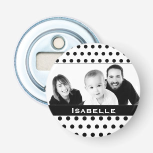 Black and White Polka Dot Custom Photo Bottle Opener