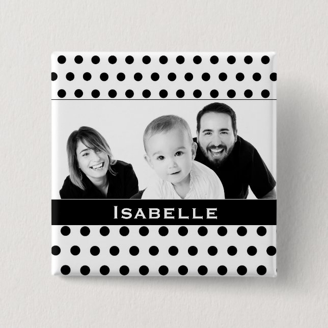Black and White Polka Dot Custom Photo Button (Front)