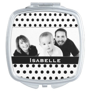 Black and White Polka Dot Custom Photo Compact Mirror