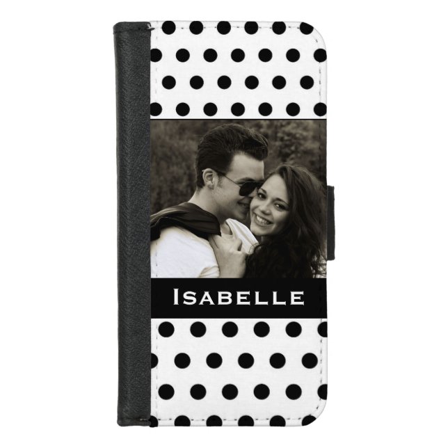 Black and White Polka Dot Custom Photo iPhone Wallet Case (Front)