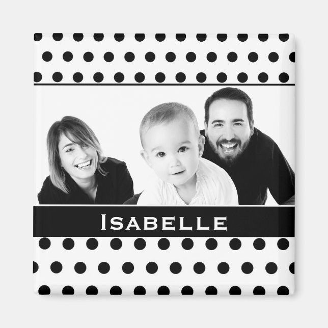 Black and White Polka Dot Custom Photo Magnet (Front)