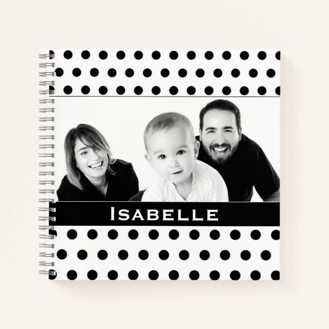 Black and White Polka Dot Custom Photo Notebook (Front)