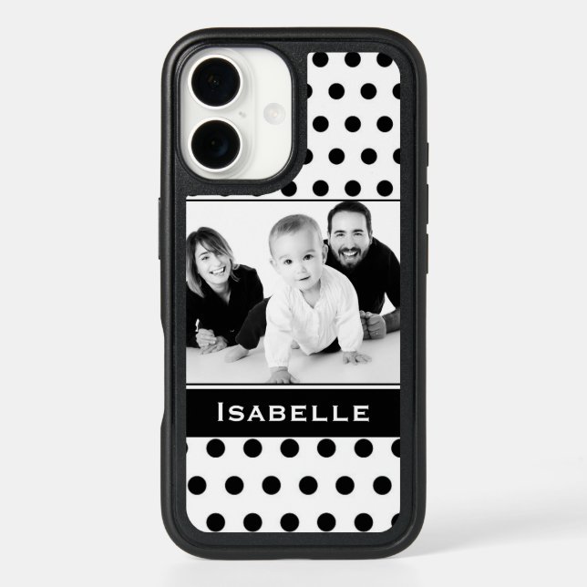 Black and White Polka Dot Custom Photo Otterbox iPhone Case (Back)