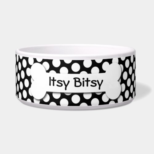 Black and White Polka Dot Dog Bone Bowl