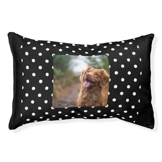 Black and white polka dot Dog pic Pet Bed (Front)