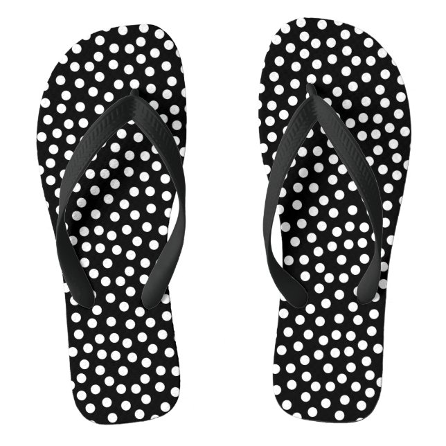 Black and White Polka Dot Flip Flops (Footbed)