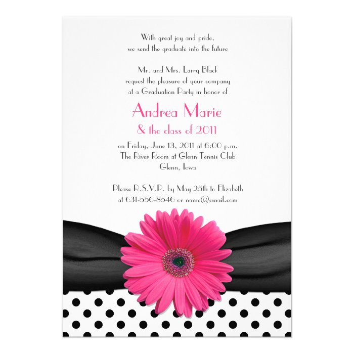 Black and White Polka Dot Graduation Invitation