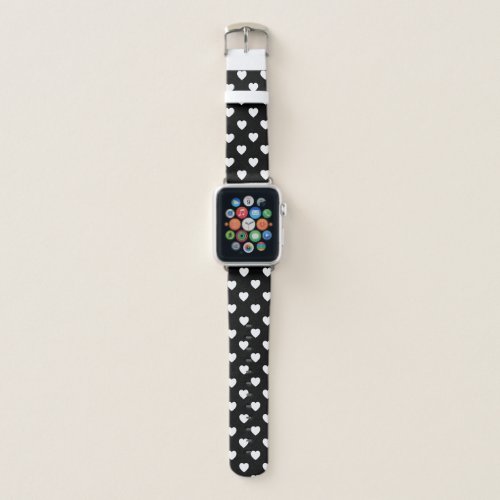 Black And White Polka Dot Hearts Pattern Apple Watch Band